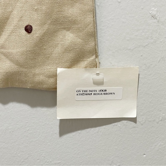 MOSHELL Beige Brown Embroidered Polka Dot ON THE DOTS Throw Pillow Cover - Picture 2 of 3